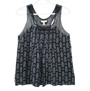 Silence and Noise Y2K Silk Tank Top Chevron Beaded Boho Chic Womens Size M Mesh